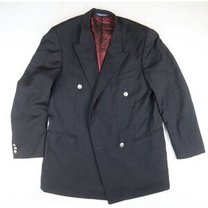 VINTAGE MEN'S BLACK 100% WOOL DOUBLE-BREASTED BLAZER JACKET - FIORI - SIZE 42T